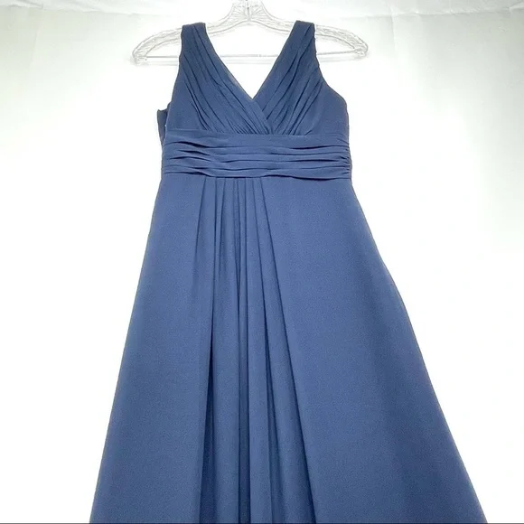 Bill Levkoff Navy Blue Chiffon Surplice A-line Bridesmaids Gown Sz 2 - Picture 7 of 11